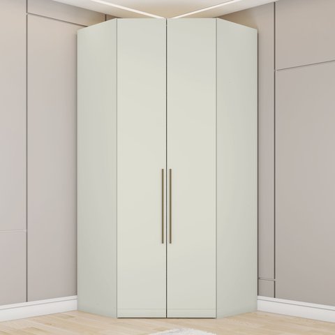 Guarda Roupa Canto Closet Modulado 2 Portas 3 Gavetas LED Predileto Branco/Areia HP