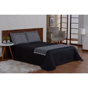 Kit Colcha Cobre Leito Valencia Casal 4 Pçs com Xale Preto