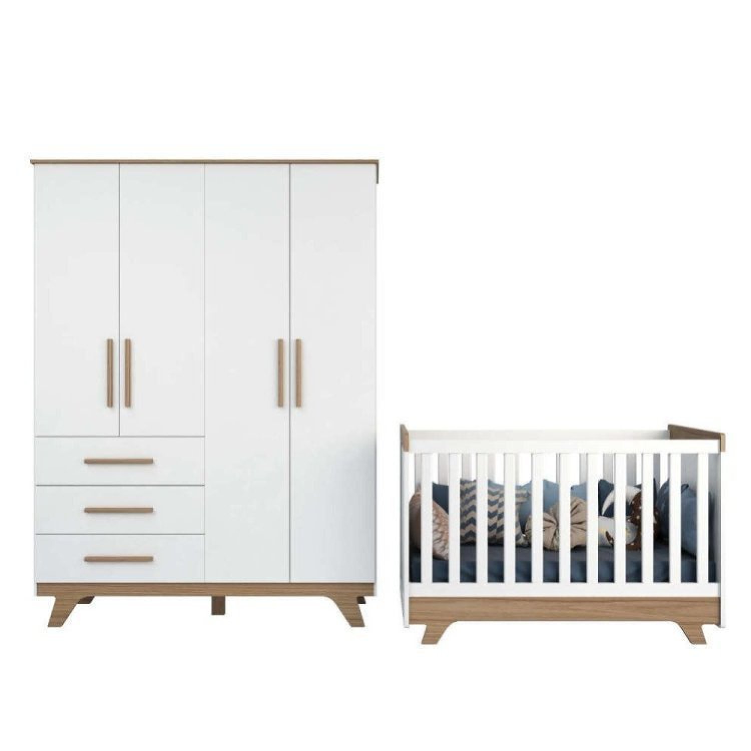 Quarto de Bebê Completo com Berço e Guarda Roupa 100% MDF Jolie Retrô - 2