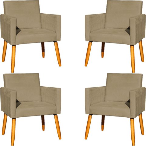 Kit 4 Poltrona para Sala Recepção Consultório Cadeira Nina Suede Cores Pés Palito