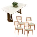 Ver imagem 1 de Mesa de Jantar 1,60m com 4 Cadeiras 100% MDF Off White com Freijó Dalla Costa Móveis