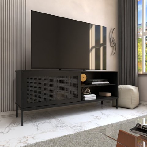 Rack para Tv até 55 Polegadas Heron 1 Porta Preto - Panorama Móveis
