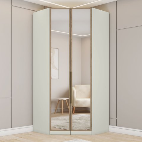 Guarda Roupa Canto Closet Modulado 2 Portas 3 Gavetas com Espelho Predileto Marrom/Areia HP/Jequitib