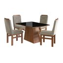Ver imagem 2 de Conjunto Sala de Jantar Mesa 90x120cm T Vidro com 4 Cadeiras Madeira Maciça Tecido Joli Cinza/Canela/Preto