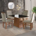 Ver imagem 1 de Conjunto Sala de Jantar Mesa 90x120cm T Vidro com 4 Cadeiras Madeira Maciça Tecido Joli Cinza/Canela/Preto