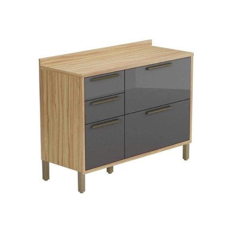 Módulo Cozinha Ronipa Syrah Balcão C/ Tampo C/ 2 Portas e 3 Gavetas 120cm Amendoa/grafite-ronipa