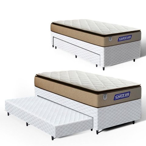 Cama Box com Colchão Gazin de Molas Ensacadas Pillow Top Air Pro + Auxiliar de Espuma Solteiro 88cm