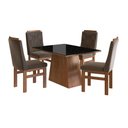 Ver imagem 2 de Conjunto Sala de Jantar Mesa 90x120cm Tampo Vidro com 4 Cadeiras Madeira Maciça Tecido Joli Marrom/Canela/Preto