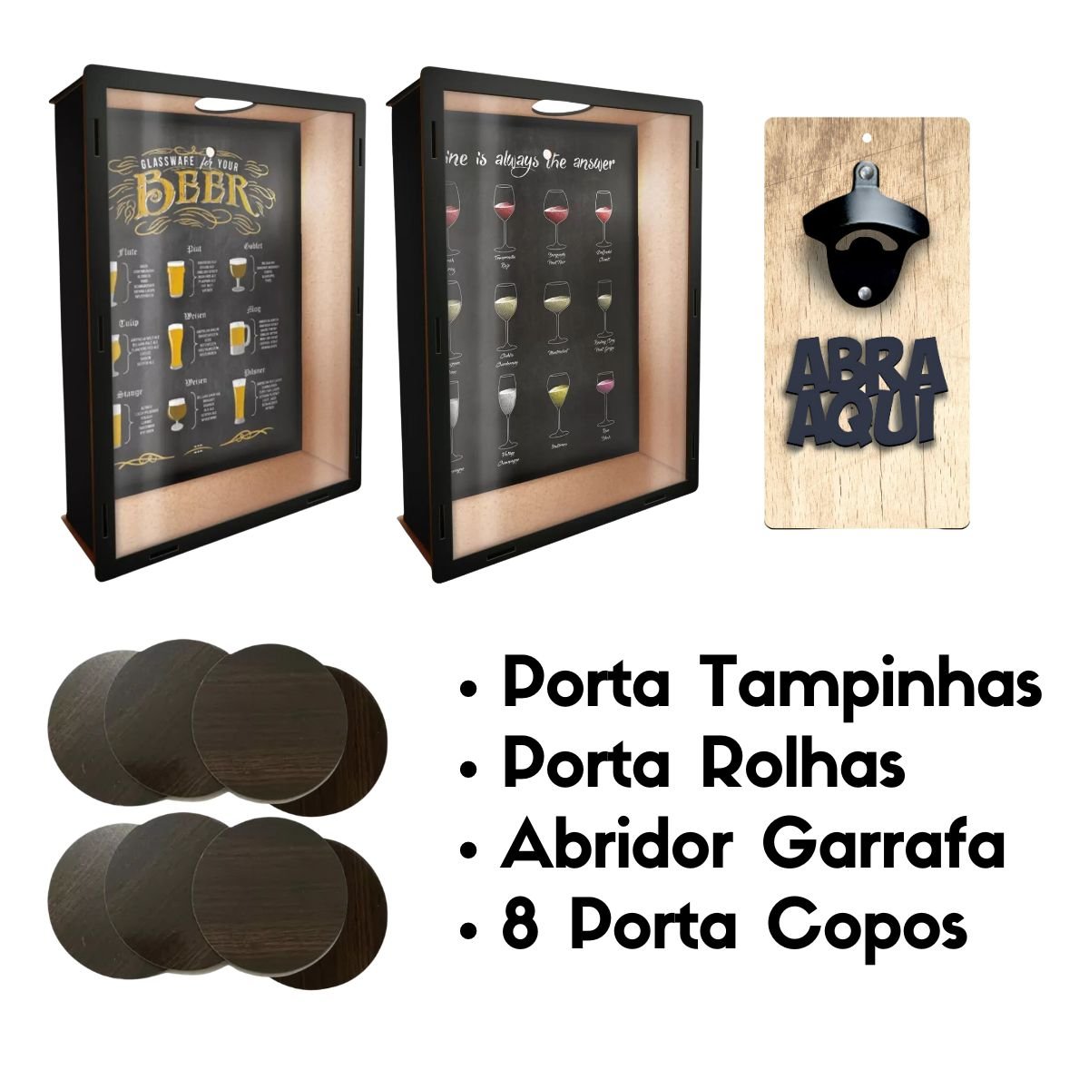 Kit Boteco Porta Rolhas, Porta Tampinhas, Abridor, Portacopo:abridor Bege - 2