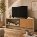 Ver imagem 3 de Rack TV 155cm com 1 Porta Basculante e Rodapé Off White Byhouse