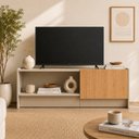 Ver imagem 1 de Rack TV 155cm com 1 Porta Basculante e Rodapé Off White Byhouse