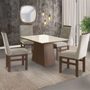 Ver imagem 1 de Conjunto Sala de Jantar Mesa 90x120cm Tampo Vidro com 4 Cadeiras Madeira Maciça Tecido Joli Cinza/Canela/Off White
