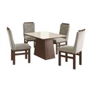 Ver imagem 2 de Conjunto Sala de Jantar Mesa 90x120cm Tampo Vidro com 4 Cadeiras Madeira Maciça Tecido Joli Cinza/Canela/Off White