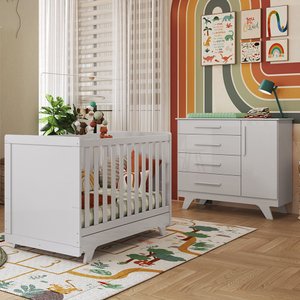 Quarto de Bebê com Berço 2 em 1 e Cômoda 100% MDF Retrô Kakau Espresso Móveis