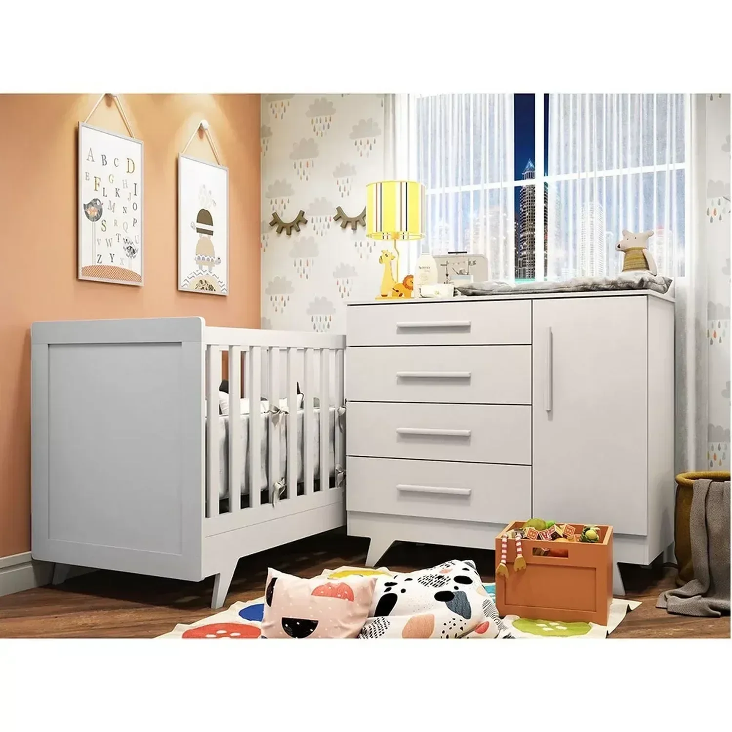 Ver imagem 7 de Quarto de Bebê com Berço 2 em 1 e Cômoda 100% MDF Retrô Kakau Yescasa