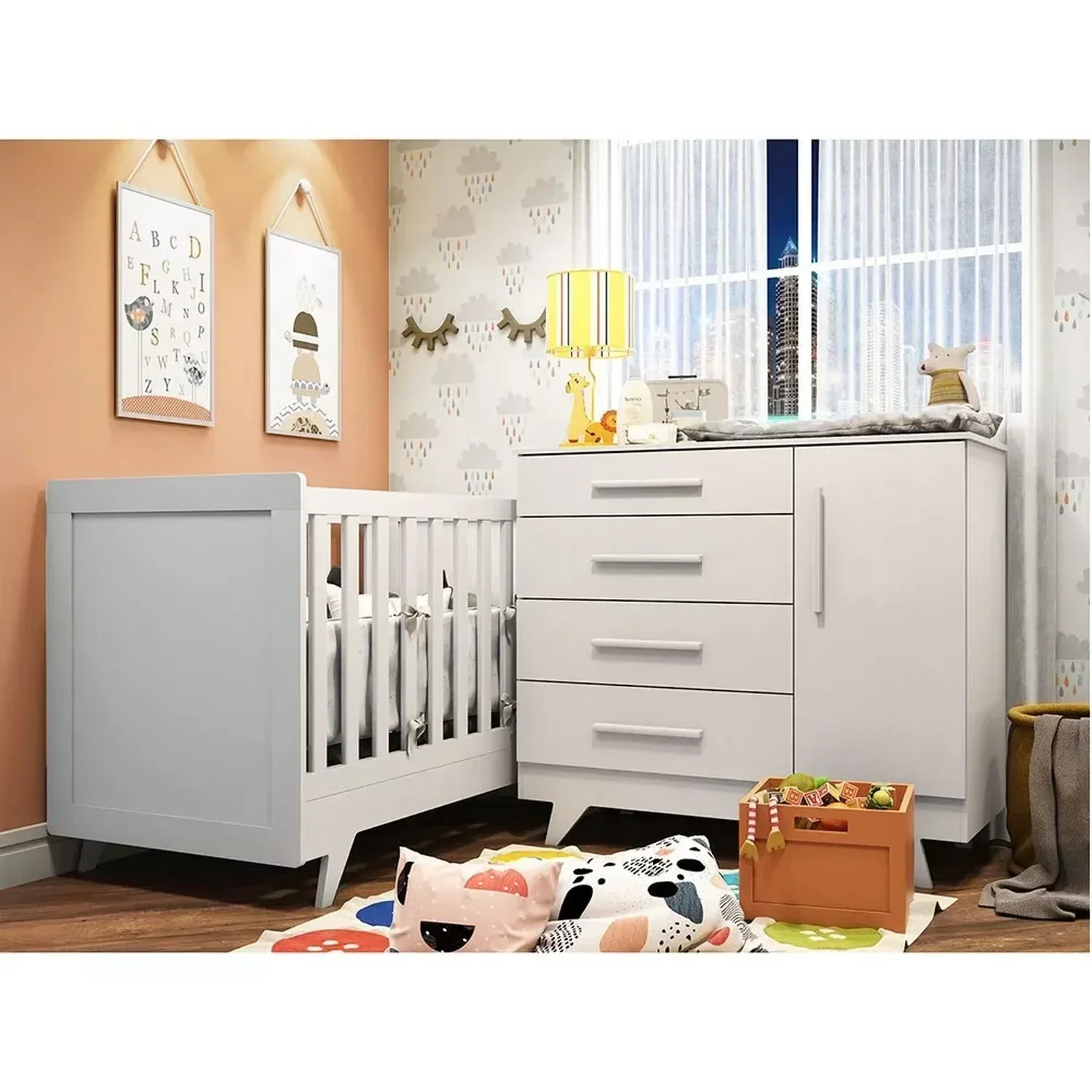 Quarto de Bebê com Berço 2 em 1 e Cômoda 100% MDF Retrô Kakau Espresso Móveis - 3