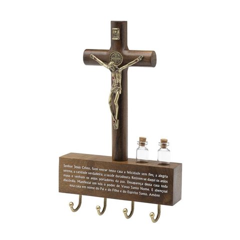 Porta Chaves Crucifixo Medalha de São Bento Parede Oração do Lar