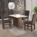 Ver imagem 1 de Conjunto Sala de Jantar Mesa 90x120cm Tampo Vidro com 4 Cadeiras Madeira Maciça Tecido Joli Marrom/Tabaco/Off White