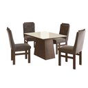 Ver imagem 2 de Conjunto Sala de Jantar Mesa 90x120cm Tampo Vidro com 4 Cadeiras Madeira Maciça Tecido Joli Marrom/Tabaco/Off White