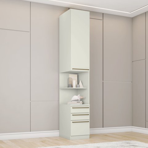 Mesa de Cabeceira 3 Gavetas e 1 Porta Seletto Branco Areia Hp