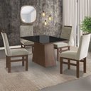 Ver imagem 1 de Conjunto Sala de Jantar Mesa 90x120cm Tampo Vidro com 4 Cadeiras Madeira Maciça Tecido Joli Cinza/Tabaco/Preto