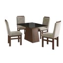Ver imagem 2 de Conjunto Sala de Jantar Mesa 90x120cm Tampo Vidro com 4 Cadeiras Madeira Maciça Tecido Joli Cinza/Tabaco/Preto
