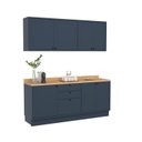 Ver imagem 2 de Cozinha Compacta Modulada 7 Portas 3 Gavetas 100% MDF 2 Tampos Sevilha Azul/Órion