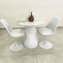 Ver imagem 2 de Mesa de Jantar Cone Balonê Redonda 80 cm Tampo Marmorizado Calacata Base Branca Mesa de Jantar Cone