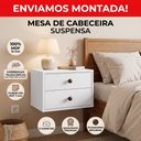 Ver imagem 2 de Mesa Cabeceira Suspensa 25cm MDF Branco 2 Gavetas Enviada Montada