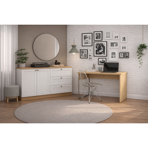 Conjunto Office Mesa e 2 Balcões Infinity Savana/Branco