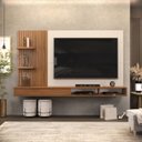 Ver imagem 1 de Painel para TV até 60 Polegadas Bento Ripado com Nichos - Freijó/Offwhite