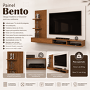 Ver imagem 2 de Painel para TV até 60 Polegadas Bento Ripado com Nichos - Freijó/Offwhite