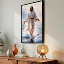 Ver imagem 1 de Quadro Decorativo Jesus sobre As Águas Cor:moldura Preta;título:52x77 com Vidro Acrílico