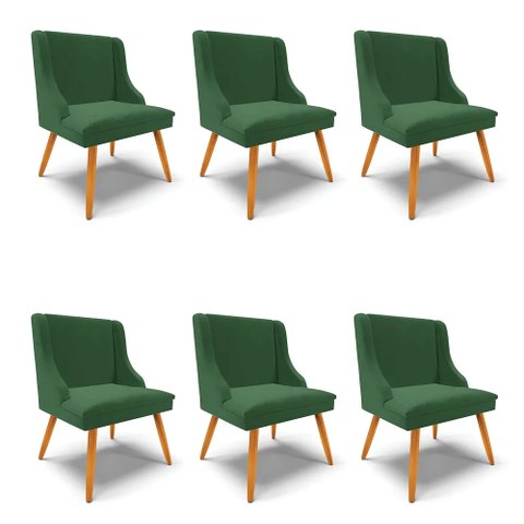Kit 6 Cadeiras Estofadas para Sala de Jantar Pés Palito Lia Veludo Verde Esmeralda - Ibiza