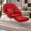Ver imagem 2 de Poltrona Womb Chair com Puff em Couro Ecológico - Vermelho