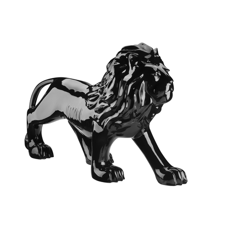 Escultura Estátua Leão Caminhando Grande 83 Cm:preto Brilho