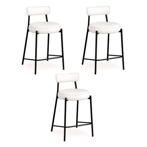 Banqueta de Cozinha Baixa com Encosto Industrial em Aço Kit 3 Londres Pu D03 - D’Rossi