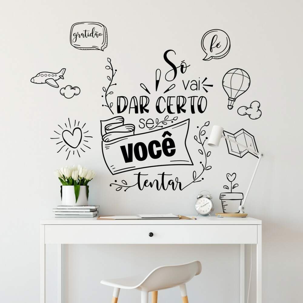 Adesivo de Parede Frase Só Vai Dar Certo Se Você Tentar-Extra Grande 98x119cm