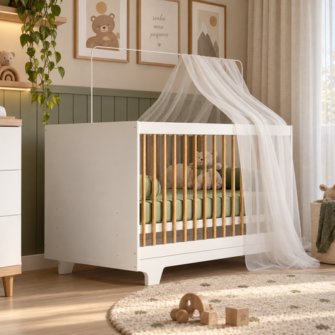 Berço Mini Cama Flocos com Suporte para Mosquiteiro 100% MDF Branco - Tigus
