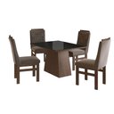Ver imagem 2 de Conjunto Sala de Jantar Mesa 90x120cm Tampo Vidro com 4 Cadeiras Madeira Maciça Tecido Joli Marrom/Tabaco/Preto
