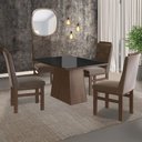 Ver imagem 1 de Conjunto Sala de Jantar Mesa 90x120cm Tampo Vidro com 4 Cadeiras Madeira Maciça Tecido Joli Marrom/Tabaco/Preto