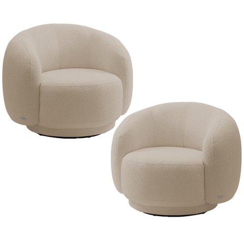 Kit 02 Poltronas Giratória Orgânica para Sala Living Elodie M05 Bouclê Creme - Lyam Decor
