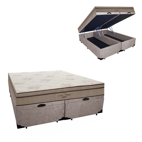 Cama Box Baú Queen Suede + Colchão Molas Ensacadas Pró Vida 73X158X198:Bege
