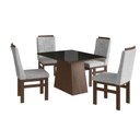 Ver imagem 2 de Conjunto Sala de Jantar Mesa 90x120cm Tampo Vidro com 4 Cadeiras Madeira Maciça Tecido Linho Cinza/Tabaco/Preto