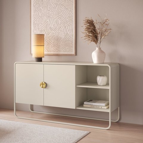 Balcão Buffet 135cm 2 Portas Orgânico Pé Metal Luna BP Offwhite