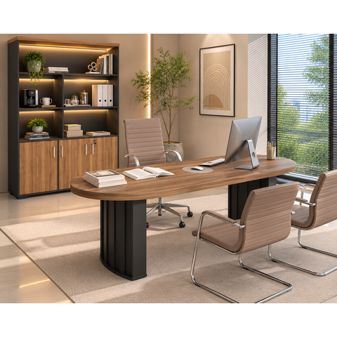 Conjunto Escritório Artany: Mesa Organic e Estante c/ LED