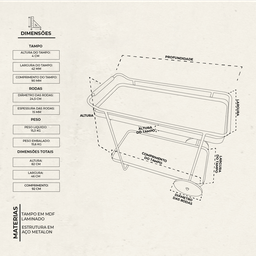 Carrinho Bar Adega Montreal Industrial Tampo Laminado Mel - Dourada - 8