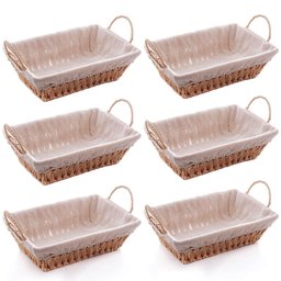 Kit 6 Cestas Papel 29x12cm Servir Pães Restaurantes Forro Tecido Frutas Decoração Retangulares - 1