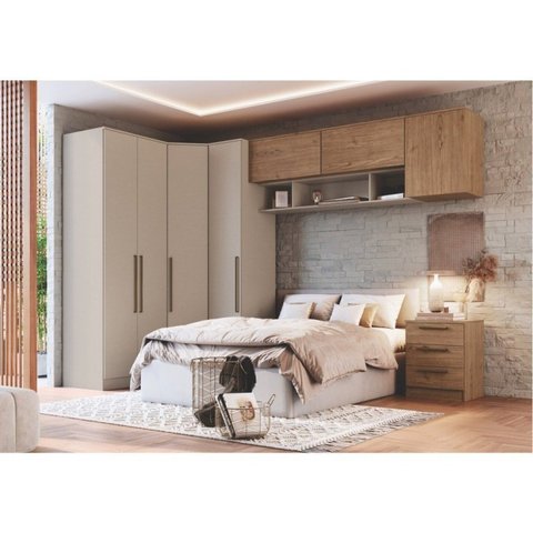 Guarda Roupa Modulado Casal 9 Peças 6 Portas 3 Gavetas Requinte+ Cinza/Bronze, Duna Line, Macadâmia