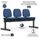 Ver imagem 2 de Cadeira Longarina 3 Lugares Recepção Sala de Espera Work F02 Crepe Azul - Lyam Decor